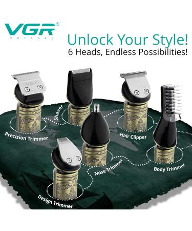 VGR Beard Trimmer for Men Kit - Cordless Hair Clippers - Precision Zero Gap T-Blade - 6-in-1 Grooming Set - Buy Online on GoSupps.com