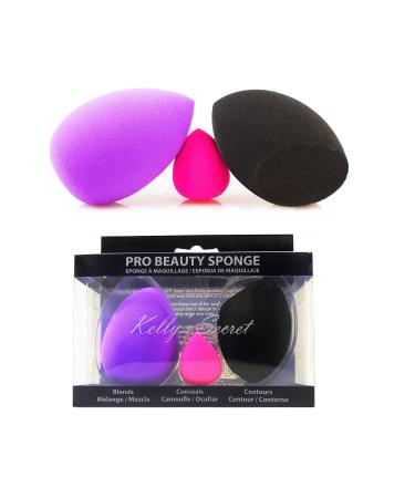 Kelly's Secret Cosmetics Beauty Sponge Blender -Latex Free Non-Allergenic Multi-Purpose Foundation Blending Blush Concealer Eye Face Powder Cream Cosmetics Beauty Makeup Sponges (3PK)