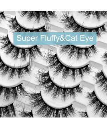 Yasnai 9D Wispy Fluffy Faux Mink False Eyelashes | Natural Cat Eye Fake Lashes - 14 Pairs Pack | 18mm - Buy Online on GoSupps.com