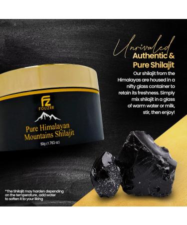 FOUZEE Pure Himalayan Shilajit 50g - Authentic Hard Consistency, Natural Source of Fulvic Acid & 85+ Trace Minerals with Stainless Steel Spoon - 1.76oz (Pack of 1) - Buy Online on GoSupps.com