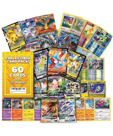 Pokemon Trading Card Game - 60 Total Card - 3 Foil Cards and 1 Ultra Rare Card - All Cards are Authentic - Perfect for Collectors - Chance to Get an Ultra Rare Card