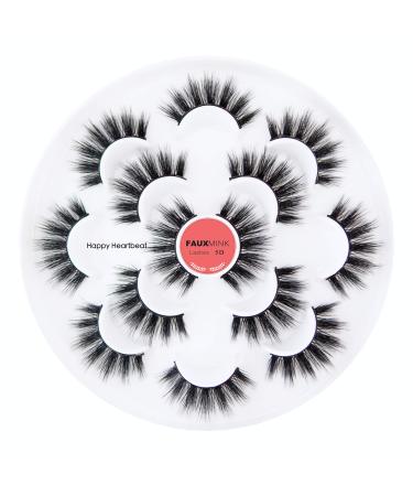 5D fluffy false eyelashes naturally look faux mink lashes make -up thick fluffy soft soft reusable murmature 7 pair -happy Heartbeat (magic)