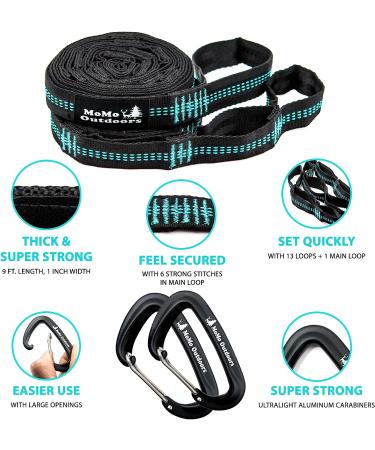 Double Camping Hammock with Tree Straps & Carabiners - Portable Parachute Nylon for Hiking, Backpacking, Travel - Easy Setup - Black/Sky Blue - Buy Online on GoSupps.com