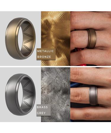 ThunderFit Men's Silicone Ring Set - 10mm Wide Breathable Airgrooves - 8.5-9 Size - Charcoal Black, Silver Grey, Metallic Bronze, Brass Grey - Buy Online on GoSupps.com