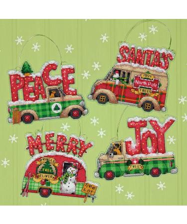 Dimensions Holiday Truck Cross Stitch Kit | 14 Count Plastic Canvas | 4pc Ornaments Set - Buy Online on GoSupps.com