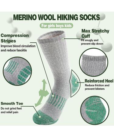 Buy Warm Merino Hiking Socks for Kids - 4 Pairs - Thick Winter Sports Socks in Gray Blue Green Brown | Perfect Christmas Gift - Buy Online on GoSupps.com