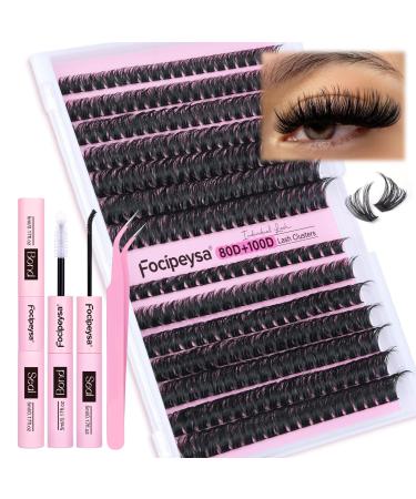 Focipeysa DIY Eyelash Extension Kit Lash Extension Kit D Curl Lash Clusters Kit Individual Eyelashes with Lash Bond and Lash Seal Tweezers DIY Lashes at Home (280Pcs 80D+100D 8-16mm) 80D+100D Eyelash Clusters Kit