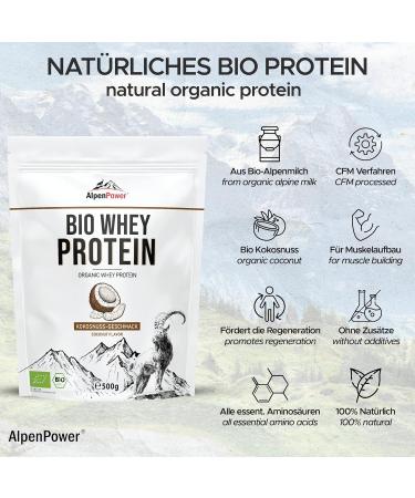 Alpenpower Bio Whey Protein Coconut 500g | 100% Natural No Additives | Premium Organic Alpine Milk CFM Protein Powder - Buy Online on GoSupps.com