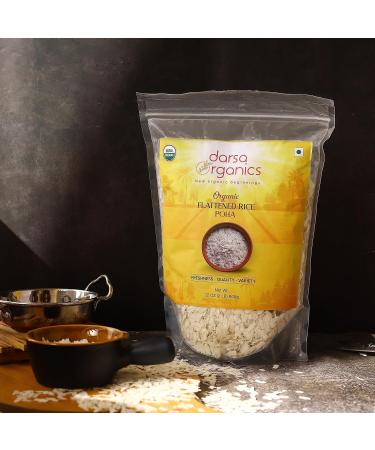 Darsa Organics Poha | 2 lb Resealable Zipper Bag | Flattened Rice with Fluffy Texture| USDA Organic | Non-GMO | Chemical-Free | Kosher - Buy Online on GoSupps.com