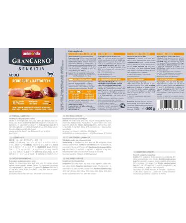 Animonda Grancarno Adult Sensitive Dog Food - Pure Turkey & Potatoes 6 x 800g - Premium Wet Food for Adult Dogs - Buy Online on GoSupps.com