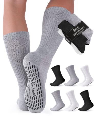 Diabetic Socks with Grips for Women & Men | Non Binding Edema, Neuropathy Socks | 6-pairs Large 2 Black, 2 Gray, 2 White