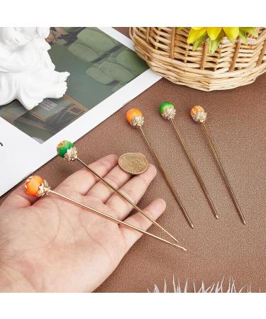 GORGECRAFT 5 Styles Orange Hair Sticks Metal Long Hair Pin Chinese Chopsticks Vintage Styling Chignon Hair Clips Disk Fork for Women Girls Bride Fashion Hanfu Handmade Hairpins Updo Accessories - Buy Online on GoSupps.com