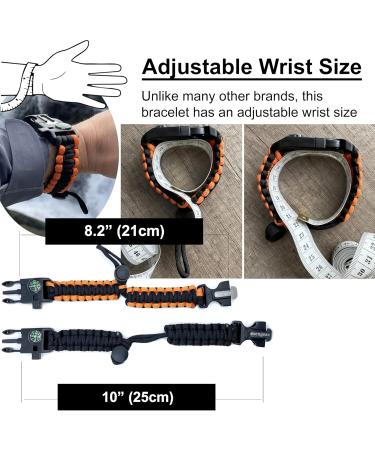 Shop Azengear Paracord Survival Bracelet - Fire Lighter Compass & Adjustable Size for Camping & Emergency Gear | Black & Orange - Buy Online on GoSupps.com