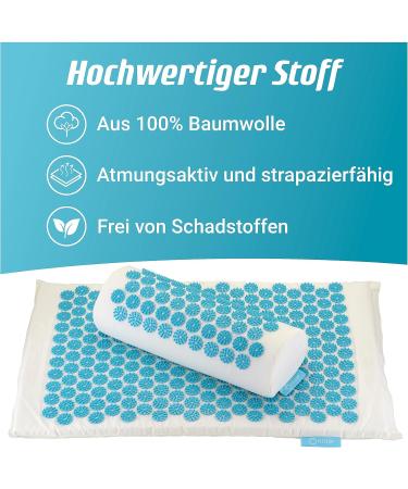 FITLEAP Akupressurmatte Set with Pillow - Massage Mat for Relaxation Muscle Stimulation & Pain Relief - Standard Turquoise - Buy Online on GoSupps.com