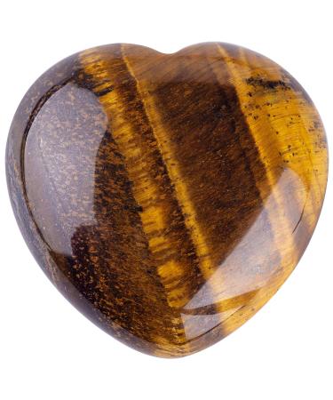 FORBY Natural 1.2" Tiger's Eye Pocket Heart Love Stone Carved Palm Worry Stone Heart Shaped Healing Crystals for Chakra Reiki Balancing Therapy Meditation Home Decoration