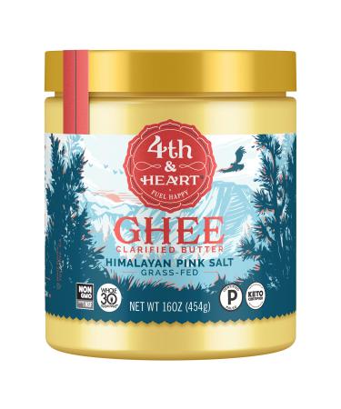 4th & Heart Himalayan Pink Salt Grass-Fed Ghee, 16 Ounce, Keto Pasture Raised, Non-GMO, Lactose and Casein Free, Certified Paleo 1 Pound (Pack of 1)