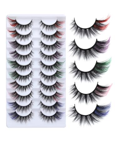 Colored Lashes Wispy Cat-Eye Fox-Eye Festival Lashes Colorful False Eyelashes with Color on end Cosplay Decorative Red green Fluffy Lash Extensions Glitter 3D 5 Colors Faux Mink Lashes by Boahankuke Style 1-Fox eye color... - Buy Online on GoSupps.com