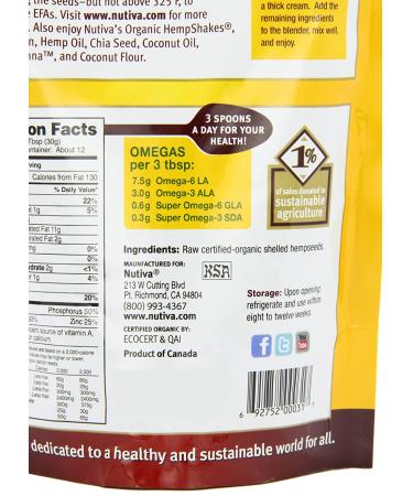 Nutiva Organic Raw Shelled Hempseed - Non-GMO Canadian Hemp - 12 oz (2 Pack) - Buy Online on GoSupps.com