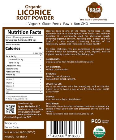 Organic Licorice Root Powder 4 oz - USDA Certified, Natural Expectorant & Sore Throat Soother - Glycyrrhiza glabra - Superfood Candy Flavoring - Resealable Pack - Mulethi - Buy Online on GoSupps.com