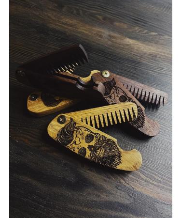 B4K Premium Handmade Wooden Comb for Men | Multifunctional Pocket Ridge for Hair Beard & Mustache | Travel Size with Skull Engraving - Perfect for Oils & Balm - Buy Online on GoSupps.com