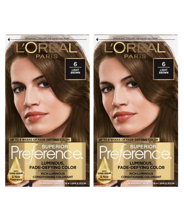 L'Oreal Paris Superior Preference Fade-Defying + Shine Permanent Hair Color  6 Light Brown  Pack of 2  Hair Dye 6 Light Brown 2 Count (Pack of 1)