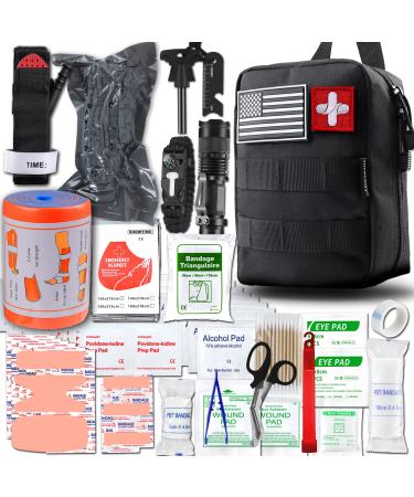 SUPOLOGY Emergency Survival First Aid Kit,135-In-1 Trauma Kit with Tourniquet 36" Splint, Military Combat Tactical IFAK EMT for First Aid Response, Disaster Home Camping Emergency(Upgraded Bag) Black