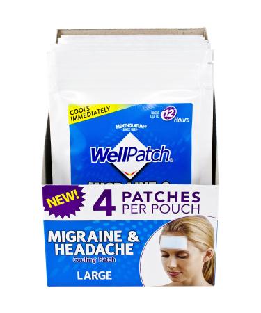 WellPatch Migraine & Headache Cooling Patch - Drug Free Lasts Up to 12 Hours Safe to Use with Medication - Large Patches (4 Packs of 4 Patches) Each 4.3 x 2 in