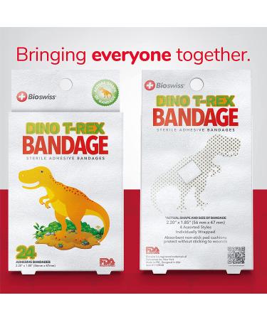 BioSwiss Kids Bandaids | 24pcs Fun Dino T-Rex Shaped Bandages for Boys & Girls | Self-Adhesive, Sterile, & Colorful | First Aid for Scrapes & Cuts - Buy Online on GoSupps.com