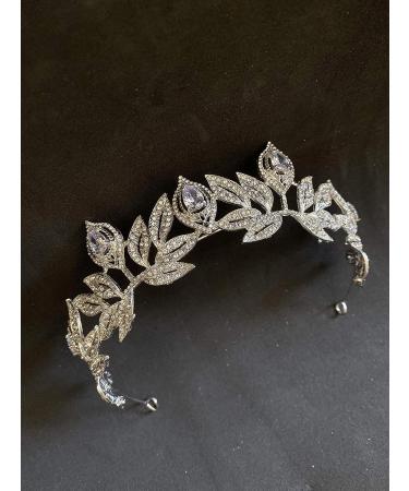 Sparkling Silver Crystal Leaf Tiara Crown for Women - Perfect for Princesses, Brides, Prom, Birthday Parties - Buy Online on GoSupps.com