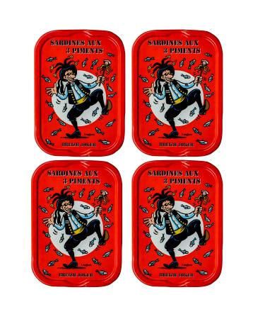 Food-United Fish-Sardinen-Marin-3-ChiliSorte-La Quiberonnaise Sardines Filets Marin es Aux 3 Piments 4x 115g for French Portuguese Spicy dishes Tasteless 4x 115g