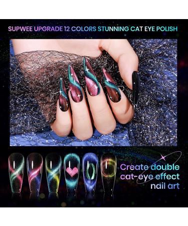 12 Colors Cat Eye Gel Nail Polish Set - 9D Magnetic Galaxy Polish & Black Gel for DIY Nail Art - Home Manicure Essentials - Buy Online on GoSupps.com
