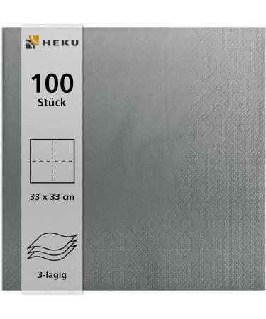 HEKU 100 Monochrome Napkins - 3-Layer 33x33cm | Stylish Gray 5-Pack for Events & Gastronomy | Highly Absorbent & Uniform Quality - Buy Online on GoSupps.com