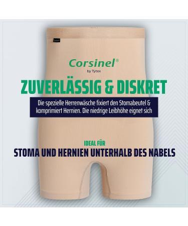 Corsinel Support Linen High Mens Boxer Shorts for Stoma & Hernia | Ultimate Comfort & Protection for Umbilical Scar & Inguinal Hernia | Men's Underpants in Beige Size M - Buy Online on GoSupps.com