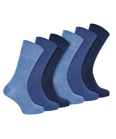 IOMI 6 Pair Mens Bamboo Diabetic Socks Seamless Crew Non Binding socks 7-12 Navy Blue
