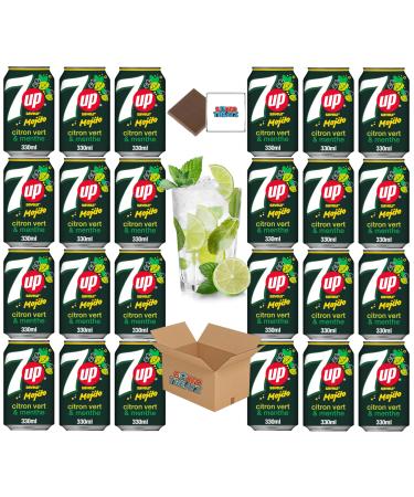 7UP Mojito Drink Soda Cans (24x330ml) Mint Lemon & Lime - Alcohol Free Use As Mixers Boxed Treatz