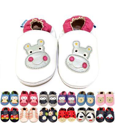 MiniFeet Premium Soft Leather Baby Shoes - BUY 4 PAIRS & GET 1 OF THEM FOR FREE ! - Toddler Shoes - 0-6 Months to 4-5 Years 18-24 Months Hippo