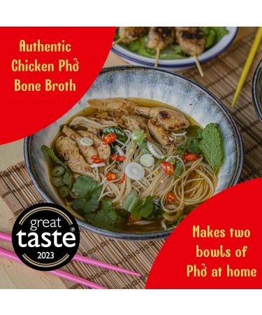 Authentic Chicken Pho Bone Broth | Slow-Simmered 12-Hour Vietnamese Recipe | 100% Natural Ingredients | No MSG/Preservatives | Gluten/Nut/Sesame Free | 6 x 500ml (makes 12 bowls) | 26 Cals per Portion Chicken Pho 500 ml (Pack of 6) - Buy Online on GoSupps.com