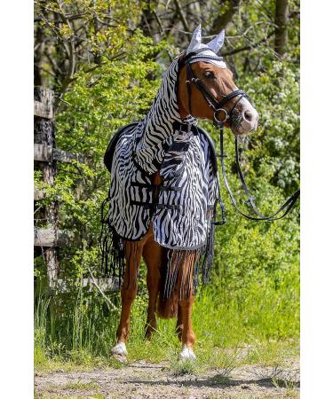 Marengos Zebra Fly Outdoor Ceiling Blanket with Fringes | Insect Protection | Saddle Cutout & Neck Part | 145cm Black & White Horse Sheet - Buy Online on GoSupps.com