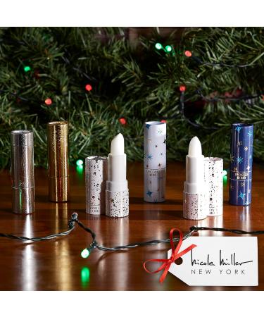Nicole Miller 6PC Lip Balm Collection | Hydrating & Moisturizing | Embossed Navy/Gold Design | Sugar Coconut Vanilla Apple Berry & Almond Flavors - Buy Online on GoSupps.com