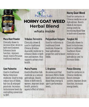 Horny Goat Weed 1590mg Extra Strength Blend  120 Capsules  w. Maca  Arginine  Ginseng  Tribulus  Tongkat  Libido  Stamina  Energy Support  Non-GMO Formula  120 Caps - Buy Online on GoSupps.com