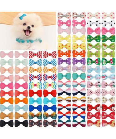 Yxiang 100PCS Dog Hair Clips, Cute Puppy Bows for Small Dog, Holiday Handmade Dog Bows Pet Grooming Accessories for Doggies Poodle Teddy Shih Tzu (50 Pairs) 50 colors