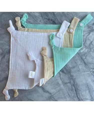 Baby Luxe 5-in-1 Mini Muslin Square Bib Toy Holder Washcloth Comforter - With Clip Attachment For Baby Bag Pacifiers Teething Toys and More (Set of 3: Yellow Mint White) 23_23_cm Yellow Mint White - Buy Online on GoSupps.com