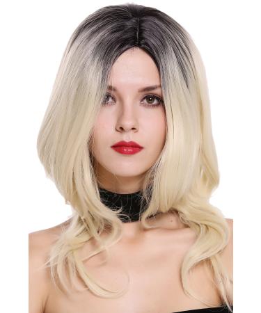 WIG ME UP - ZM-1733-613CR1B wig ladies wig shoulder length voluminous slightly wavy middle parting ombre black platinum blonde