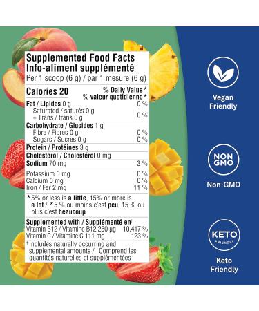 Organika Spirulina + B12 Powder - Tropical Fruit Punch Flavour- Sugar Free Superfood Plant Based Source of B12 (250mcg) and Protein High in Antioxidants and Vitamins + Minerals- 300g - Buy Online on GoSupps.com