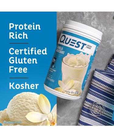 Quest Nutrition Vanilla Milkshake Protein Powder 24g of Protein 1g of Sugar 1.6 Pound 23 Servings & Chocolate Milkshake Protein Powder 22g Protein 2g Net Carbs 1g Sugar Low Carb - Buy Online on GoSupps.com