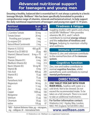 Vitabiotics Wellteen Him Original Tablets - 30 Count for Teenage Boys - Buy Online on GoSupps.com