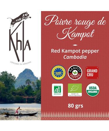 Khla - Certified Organic Kampot Red Pepper 80 g - Organic Peppercorn Sachet - Grand Cru Sweet & Fruity - Ingredient - Buy Online on GoSupps.com