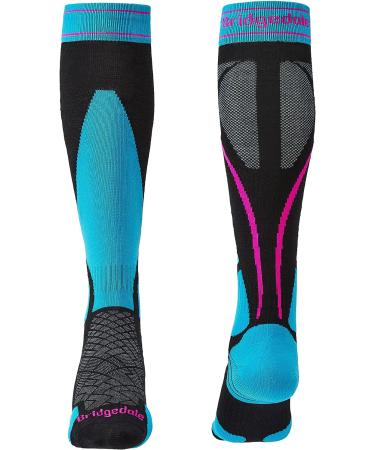 Bridgedale Women's Lightweight Ski Socks - Merino Endurance, Black/Blue, Size Medium - Buy Online on GoSupps.com