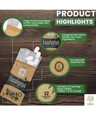 Terramandi Foaming Hand Soap Tablets 12 Count Refill - Eucalyptus Mint Scent - Makes 96 fl oz of Soap - Eco-Friendly Cleaning Solution - Buy Online on GoSupps.com