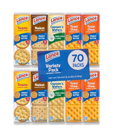VARIETY PACK Lance Toasty, Lance Toast Chee & Lance Captain's Wafers - Peanut Butter, Cheddar Cheese and Cream Cheese & Chives (70 Count)